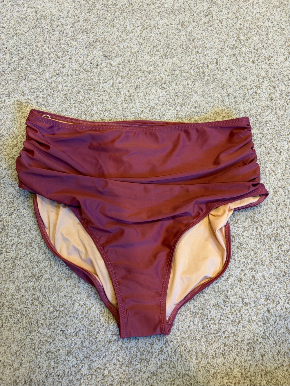 Livy & Kate Basic Beach Mid Rise Ruched Bottoms in Dark Mauve Women's XL